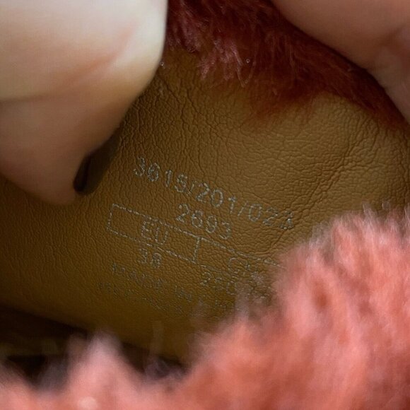 Zara Faux Fur Block Heel Mules Womens Size 38 Slip On Open Toe Sandals Burnt Red - Picture 12 of 12